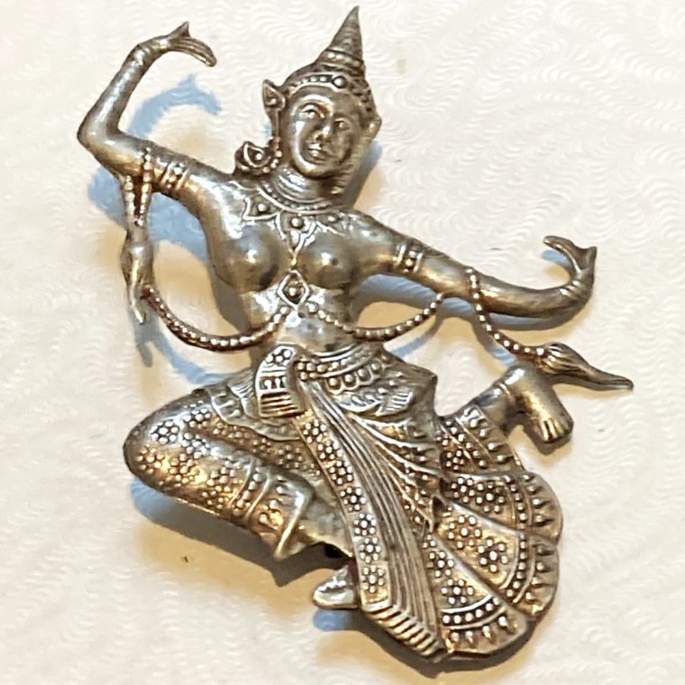 Vintage Siam Sterling Thai dancer brooch with fine details